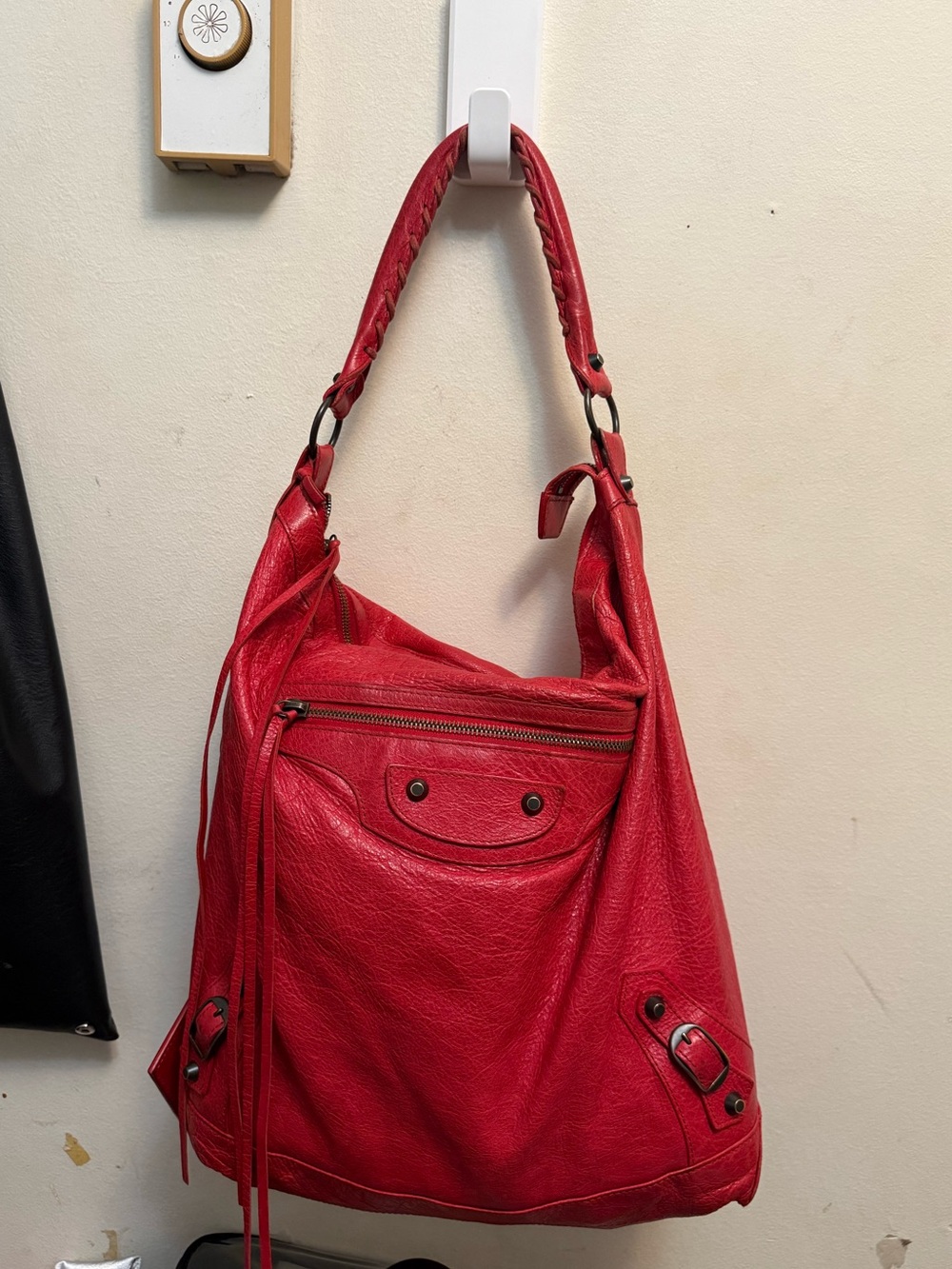 Balenciaga day bag Red Leather Shoulder Bag with Braided Strap